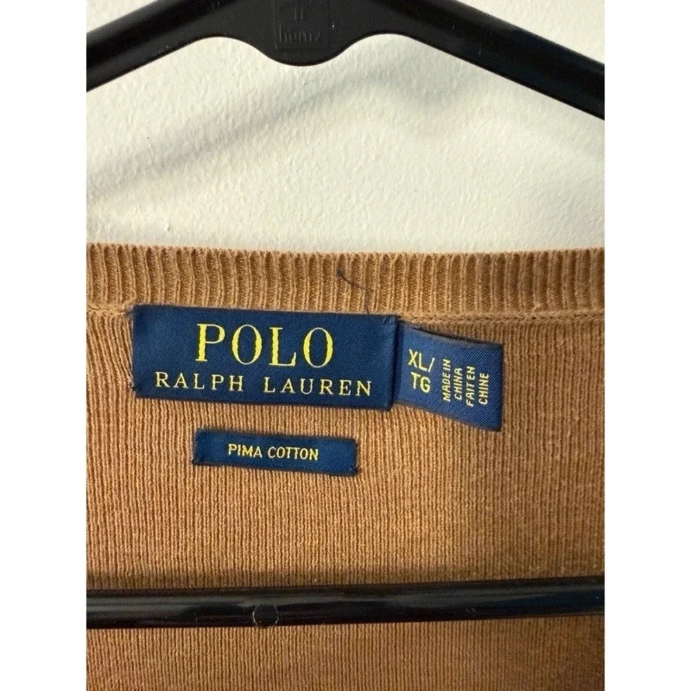 Polo Ralph Lauren Men's XL Brown Pima Cotton V-Neck Knit Pullover Sweater